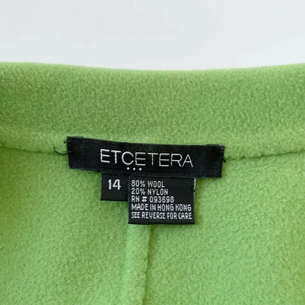 Etcetera Women’s Wool Blend Blazer Jacket Green Button Front 14 L Casual Career - Picture 10 of 11